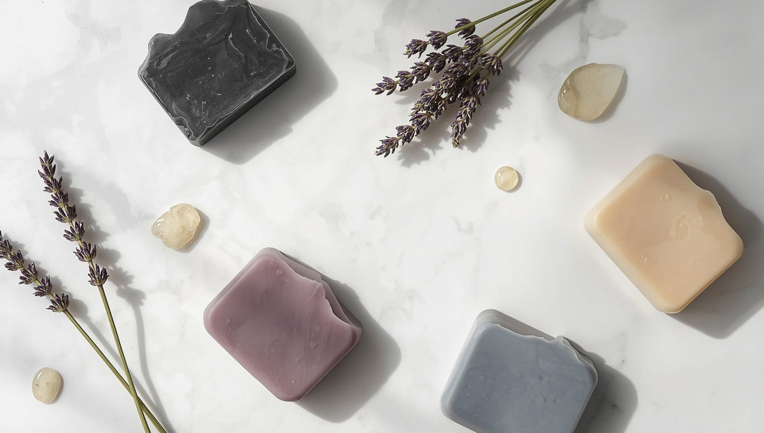 Natural soap solutions including charcoal and lavender bars for acne-prone oily skin care