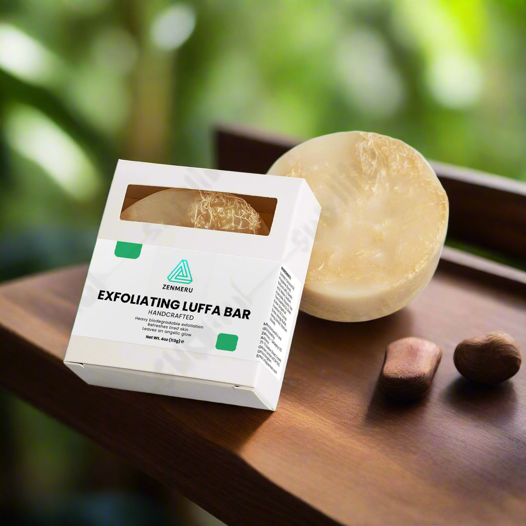 Natural exfoliating luffa bar with hemp extract and tea tree essential oil