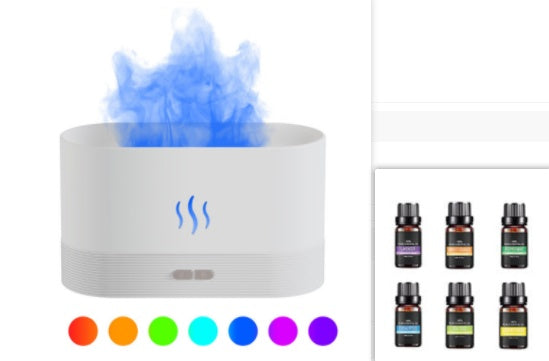 Flame effect aroma diffuser with ultrasonic mist technology, LED flame effect aroma diffuser with auto-shutoff safety, Whisper-quiet flame effect aroma diffuser for bedroom