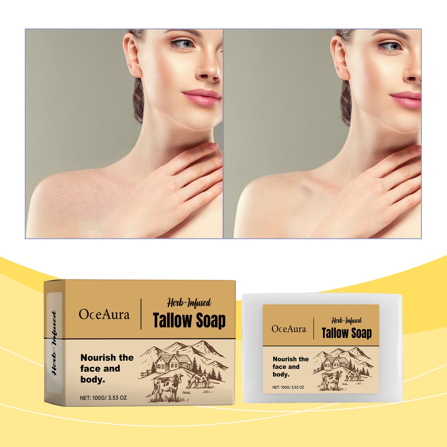 Milk tallow soap bar with lemon extract for gentle skin cleansing