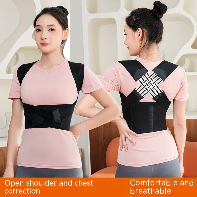 Posture support brace with adjustable straps, Breathable nylon posture support brace for daily wear, Lightweight posture support brace under clothing