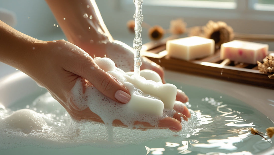 Daily moisture body soaps arranged with natural moisturizing ingredients for gentle skincare routine