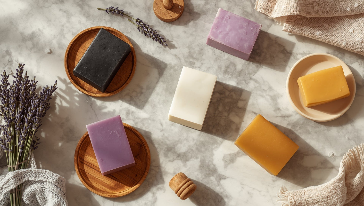 Natural soap bars collection with organic ingredients for bath and body care