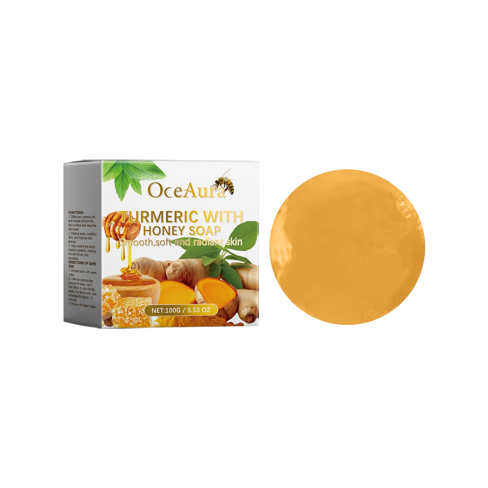 Oceaura Honey Turmeric Soap for gentle daily facial cleansing and brightening