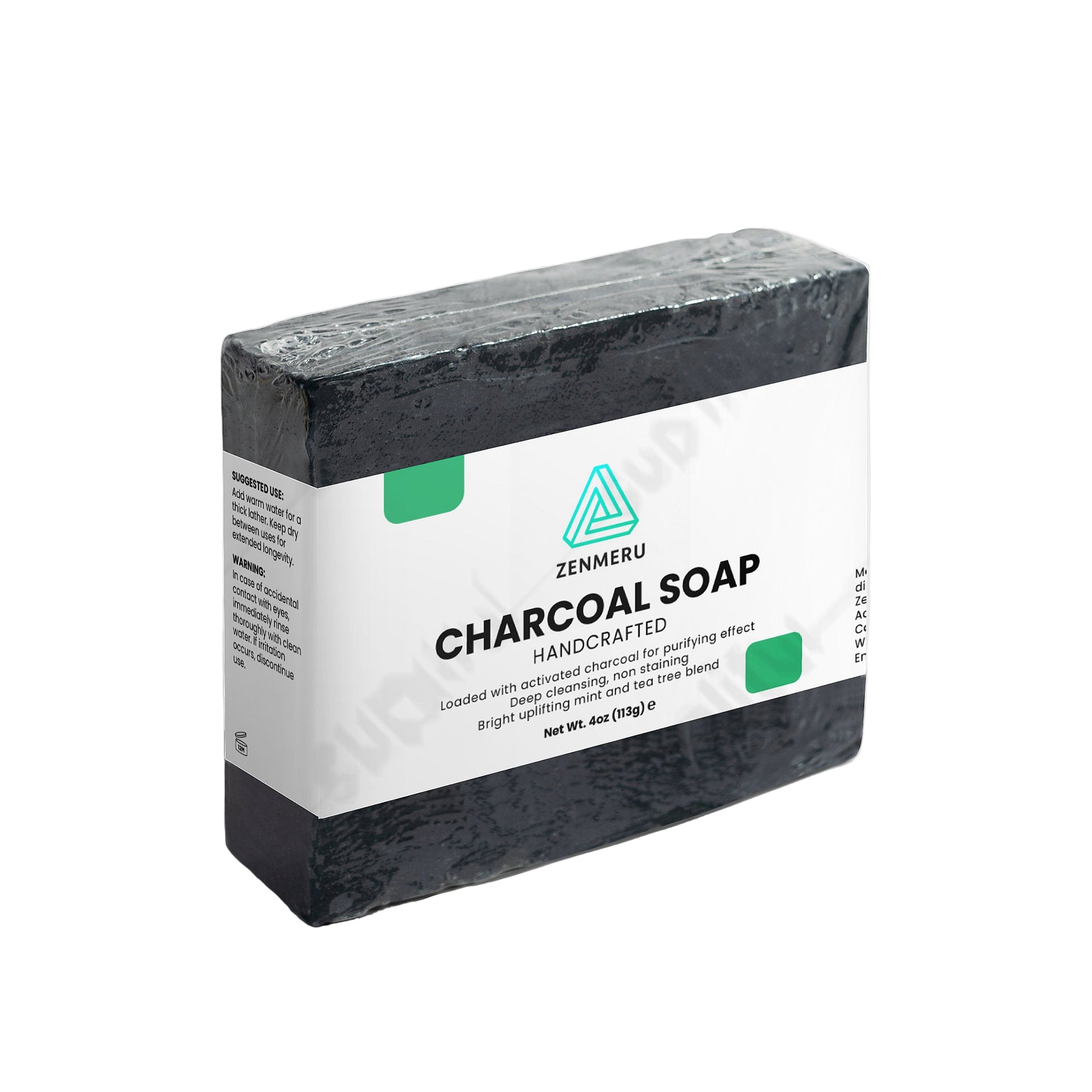 Natural activated charcoal soap bar with peppermint and tea tree essential oils