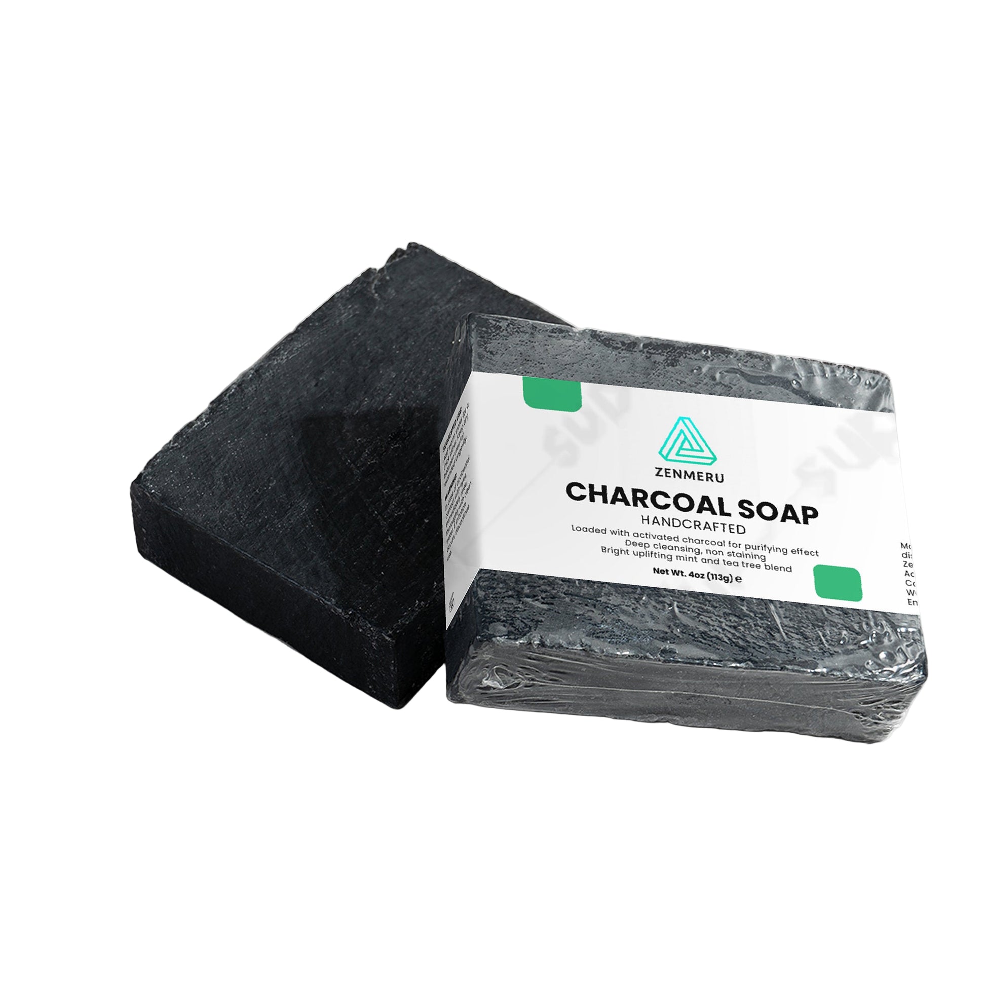 Natural activated charcoal soap bar with peppermint and tea tree essential oils