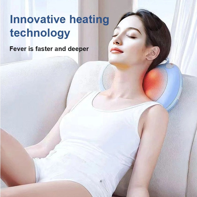 Heated massage pillow with 3D kneading nodes for neck and back relaxation