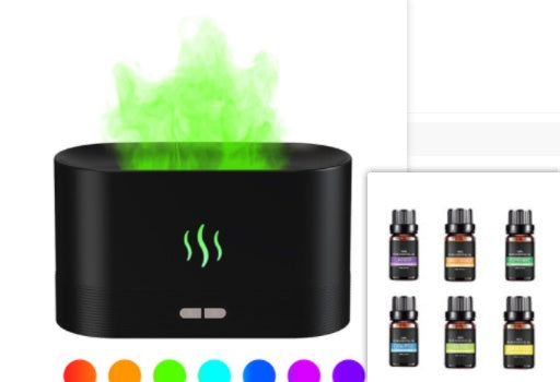 Flame effect aroma diffuser with ultrasonic mist technology, LED flame effect aroma diffuser with auto-shutoff safety, Whisper-quiet flame effect aroma diffuser for bedroom