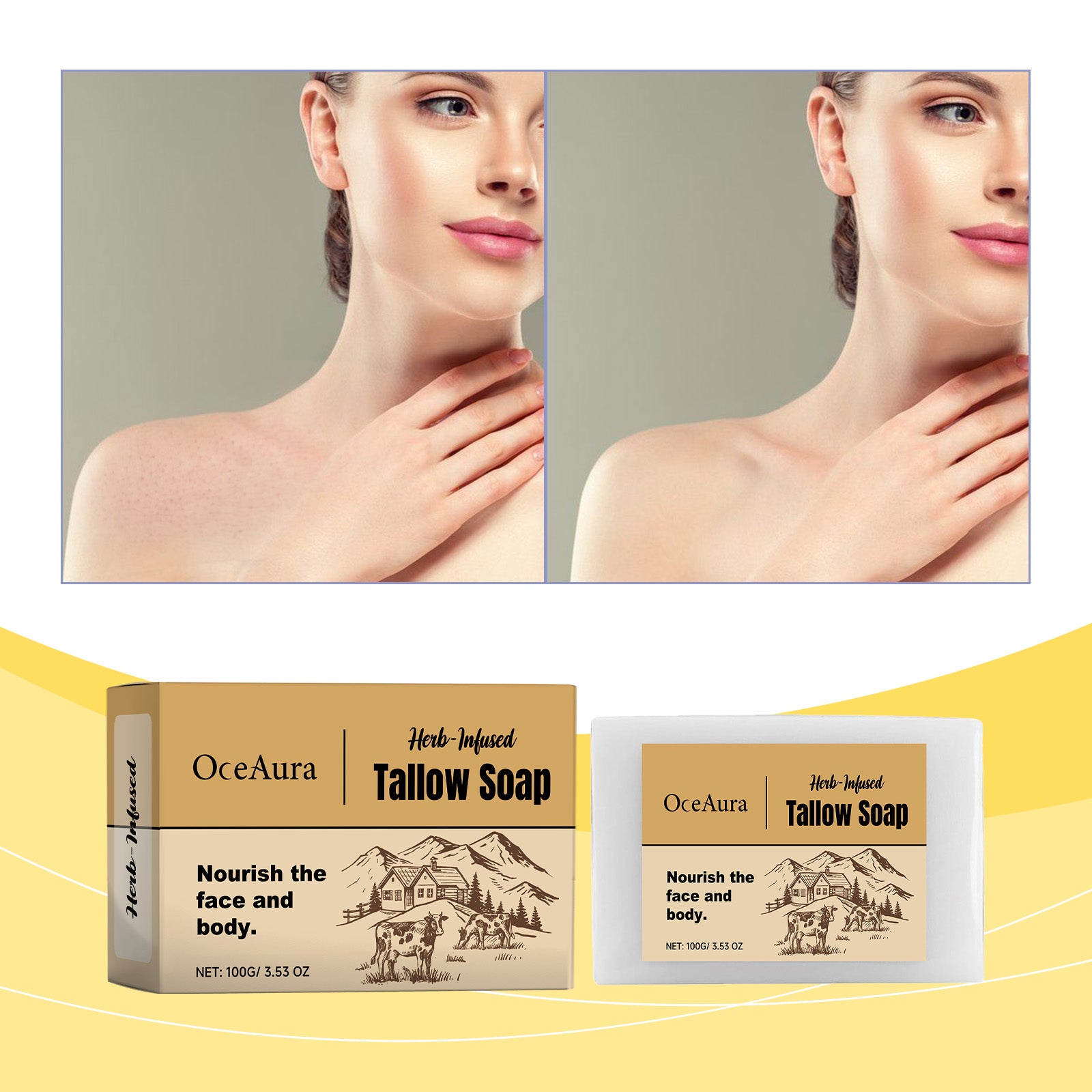 Milk tallow soap bar with lemon extract for gentle skin cleansing