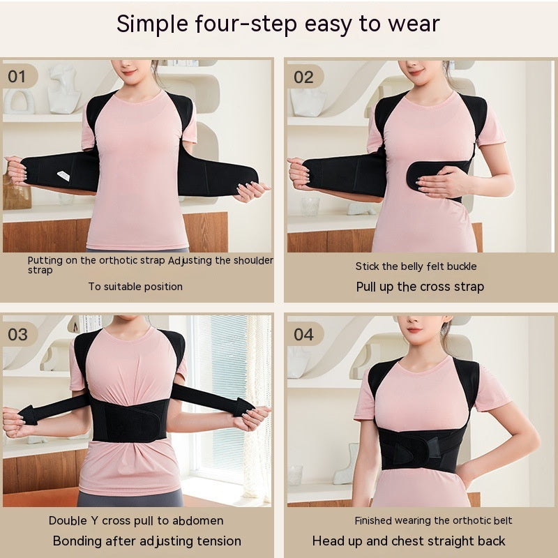Posture support brace with adjustable straps, Breathable nylon posture support brace for daily wear, Lightweight posture support brace under clothing