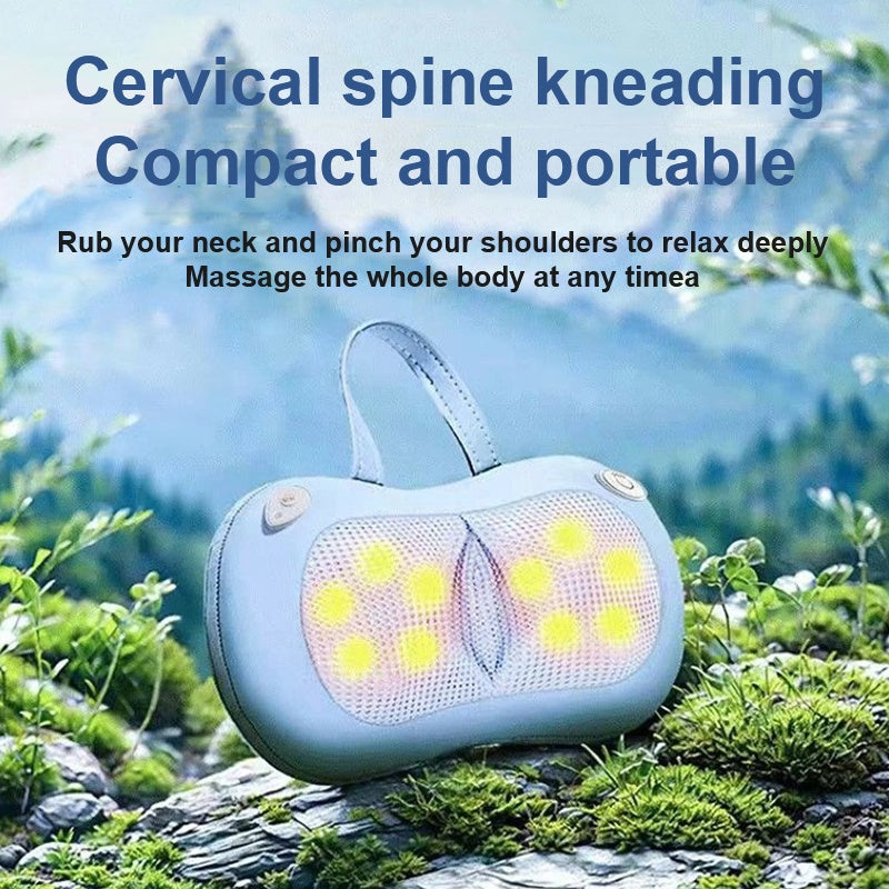 Heated massage pillow with 3D kneading nodes for neck and back relaxation