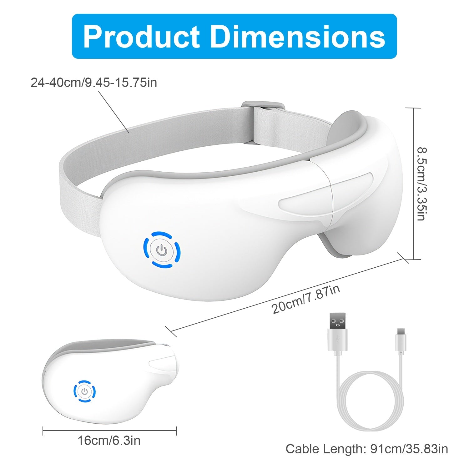 Wireless eye relaxer with heat and air compression technology, Premium wireless eye relaxer with Bluetooth music connectivity, Portable wireless eye relaxer with five relaxation modes